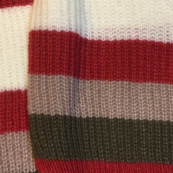 🎈Sold🎈Bright Red & Olive Stripe Cozy Side Slit Sweater (S) - Picture 5 of 12